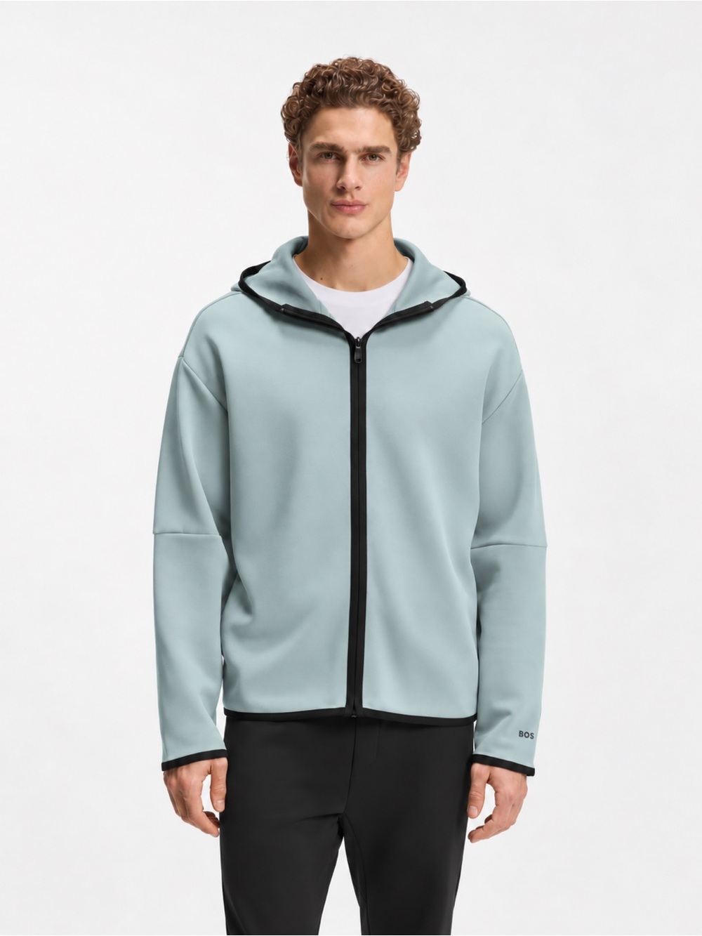 NWT BOSS Hugo Boss Men’s SW Snug Full Zip Hoodie Light Blue Relaxed Fit Sz M